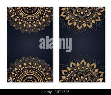 Business cards set with mandala decorative elements. Ornamental business cards, oriental pattern, vector illustration with Islam, Arabic, Indian, Turk Stock Vector