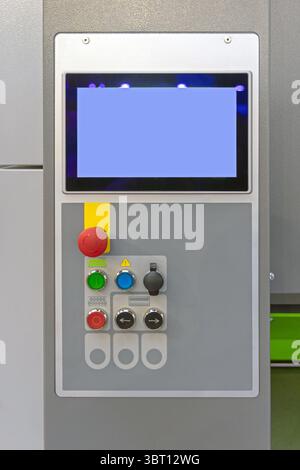 Digital Touch Screen Machine Control Power Switch Buttons Emergency Stop Stock Photo