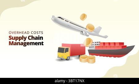 overhead costs at supply chain management concept. Indirect costs in supply chain operations.  supply chain managemnt isometric 3d style vector illust Stock Vector