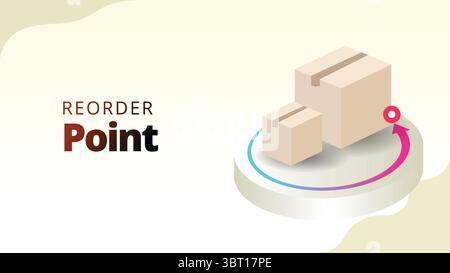 reorder point concept. product packaging above clock and arrow. supply chain managemnt isometric 3d style vector illustration Stock Vector