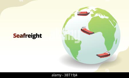 sea freight concept. globe with cargo shipping route. supply chain managemnt isometric 3d style vector illustration Stock Vector