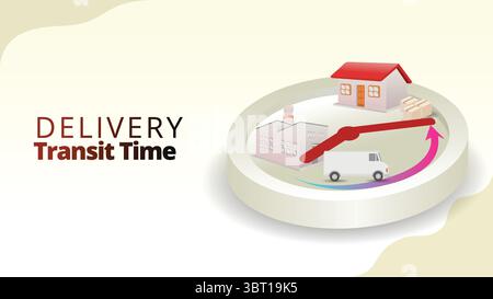 delivery transit time concept. The time required for delivery of goods from origin to destination. supply chain managemnt isometric 3d style vector il Stock Vector