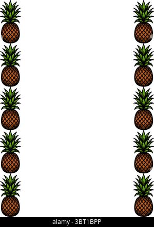 A vector decorative border featuring multiple pineapples arranged vertically on both sides of a blank space. Stock Vector