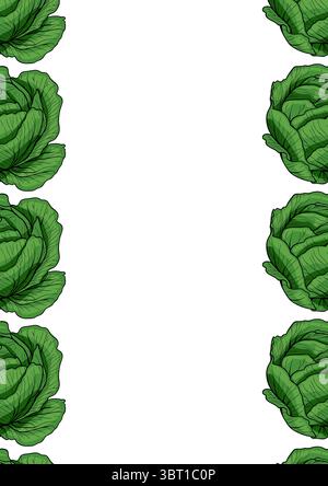 A vector decorative border featuring illustrated green cabbages on a white background, creating a fresh and vibrant frame. Stock Vector