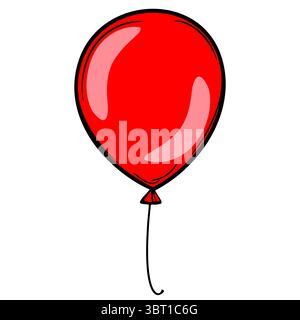 A vector bright red balloon with a glossy surface and a thin string attached, floating against a white background. Stock Vector