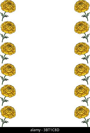 A vector decorative border featuring yellow roses on a white background, arranged symmetrically on both sides. Stock Vector
