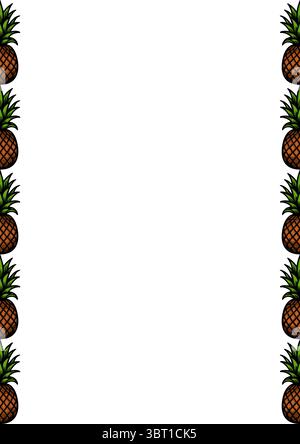 A vector decorative border featuring repeating pineapple illustrations on a white background. Stock Vector