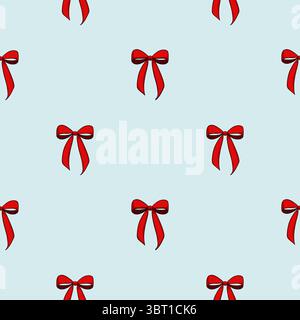 A seamless vector pattern featuring red bows on a light blue background, ideal for festive designs and decorations. Stock Vector