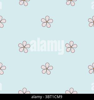 A seamless vector pattern featuring small, outlined flower shapes in a light pastel blue background. The flowers are simple and symmetrical, creating Stock Vector