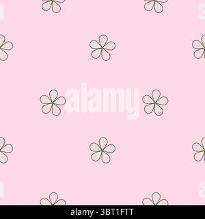 A seamless vector pattern featuring small, outlined flowers on a soft pink background. The flowers have a simple, minimalist design with rounded petal Stock Vector