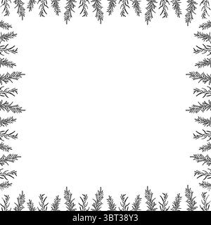 Flourish frame with monochrome elements. Trendy botany graphic template. Grass empty frame box Stock Vector