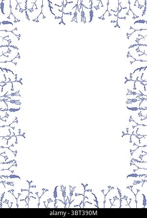 Flourish frame with monochrome elements. Trendy botany graphic template. Grass empty frame box Stock Vector