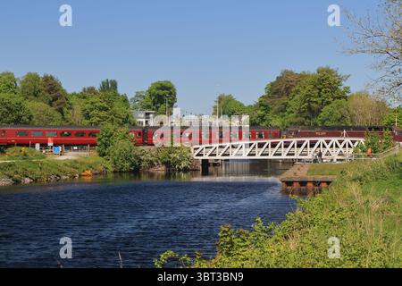 Jacobite Diesel train crossing the Banavie Railway Swing Bridge. The ...