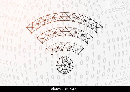 Wi-Fi low poly symbol with binary code background. Internet zone design vector illustration. Connection polygonal symbol with connected dots Stock Vector