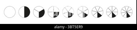 Circle division on from 1 to 9 equal parts. Round divided diagrams with from one to nine segments. Coaching blank. Infographic set of pizza, pie Stock Vector