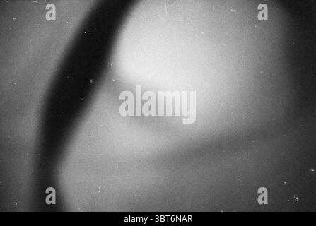 Employees of company Kom + Koop, Whizgle News, Dutch Desk, The Netherlands, 1950 - 2000 on 26-05-1992. The image contains these topics. The scene presents a moody, abstract composition characterized predominantly by shades of gray and black. A soft, diffused light washes over the backdrop, creating a subtle gradient that transitions smoothly from darker to lighter tones. This gradual shift adds depth and dimension to the setting. In the foreground, a dark, curved shape emerges, casting a shadow that intertwines with the lighter areas of the surface. The interplay of light and shadow evokes a s Stock Photo
