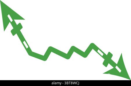 Downward green arrow with zigzag pattern for stock market crash and recession analysis design Stock Vector