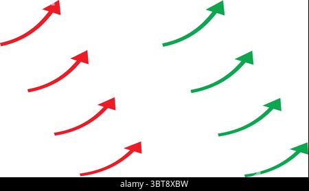 Rising red and green curved arrows vector set for business growth and marketing infographics Stock Vector