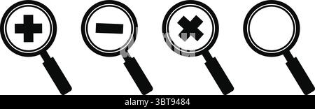 Magnifying Glass Icon Vector Set — Search Zoom In Out Cancel Symbols for Web and User Interface Design Stock Vector