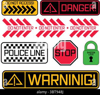 Danger Warning Sign Label Vector — High Risk Safety Symbol for Hazardous Area Caution Designs Stock Vector