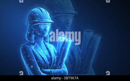 Woman architect. Construction, development, architecture, ai concept Stock Vector
