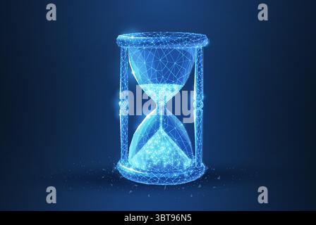 Sandglass. Abstract 3d wireframe lock isolated on blue Stock Vector