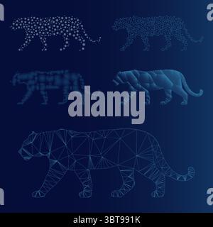 Polygonal Wireframe Lion Vector Design in Digital Tech Style Stock Vector