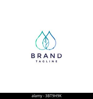 Two Water Drops And Leaf In The Middle Logo Design. Nature Symbol Two Water Drops And A Leaf Logo Design. Stock Vector