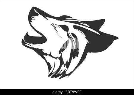 Minimalist black silhouette vector illustration of a wolf, husky, or fox head in side profile view. Ideal for tattoo designs, hunting emblems, wildlif Stock Vector