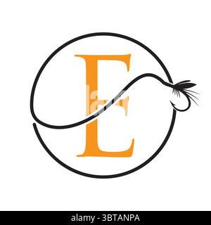 Initial Letter E Fishing Logo Design Concept With Fishing Hook Symbol Vector Template Stock Vector