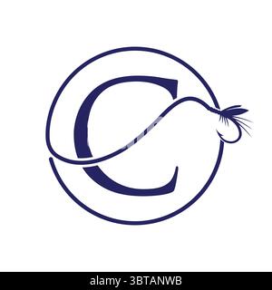 Initial Letter C Fishing Logo Design Concept With Fishing Hook Symbol Vector Template Stock Vector