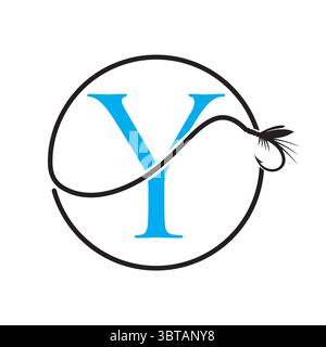 Initial Letter Y Fishing Logo Design Concept With Fishing Hook Symbol Vector Template Stock Vector