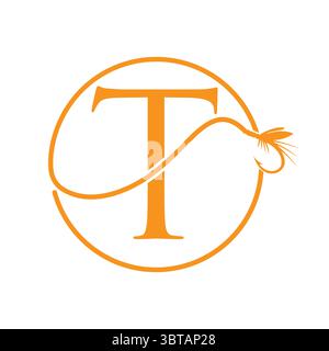 Initial Letter T Fishing Logo Design Concept With Fishing Hook Symbol Vector Template Stock Vector