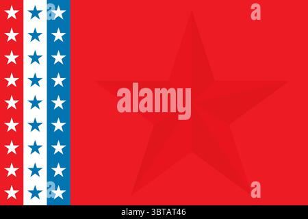 Showing flat art with red field embossed star, three stripes with six stars, transparent background Stock Photo