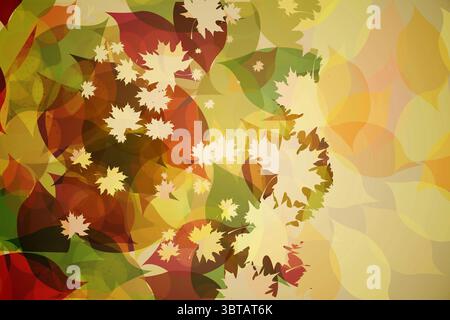 Abstract flat design is showing translucent maple leaf silhouettes in warm autumn hues, copy space Stock Photo