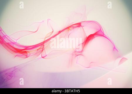 Swirling pink red meshed ribbon shapes flat design drifting over pale cream gradient background Stock Photo