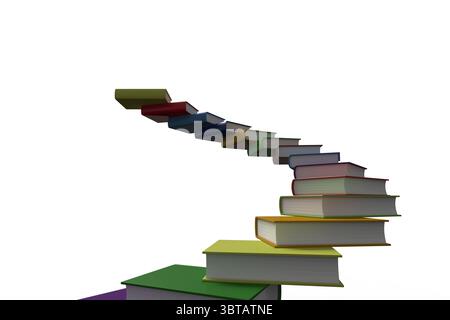 Colorful hardcover book spiral is rising in flat illustration on plain white background, copy space Stock Photo
