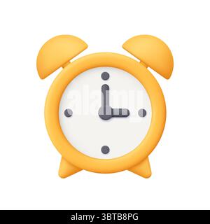 Yellow alarm clock with two bells. Timekeeping , measurement of time, time management and deadline concept. 3d vector icon. Cartoon minimal style. Stock Vector