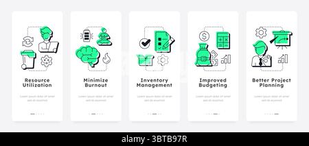 Benefits of capacity management mobile app onboarding screens Stock Vector