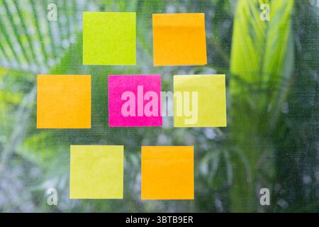 Sticky note post it glass wall board office. Business people meeting at office and use post it notes to share idea. Brainstorming concept Stock Photo