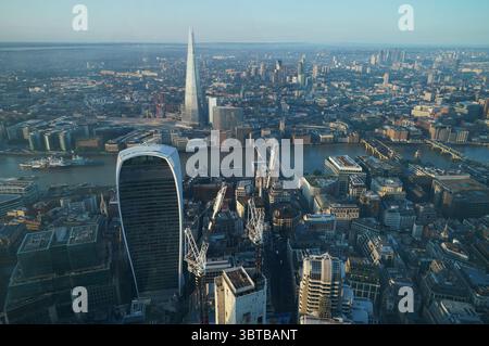 File photo dated 15/09/23 of a view of the London skyline looking south, including 20 Fenchurch Street (the Walkie-Talkie, bottom left) and the Shard, from Horizon 22, London's highest free viewing platform. UK firms will be able to raise cash and list on London stock markets more quickly and easily due to plans to tear up regulations. Issue date: Tuesday July 15, 2025. Stock Photo