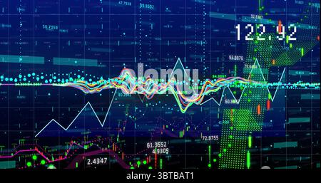 Displaying market charts showing price swings on trading platform, with candlesticks and gridlines Stock Photo