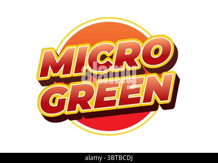 A vibrant logo design featuring the words MICRO GREEN in bold, stylized typography. The text is set against a circular gradient background transitioni Stock Vector