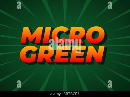 A vibrant graphic design featuring the bold text MICRO GREEN in a gradient of orange to yellow, set against a dark green background with radiating lin Stock Vector