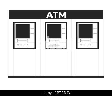 Row of ATM machines for public banking 2D line object Stock Vector