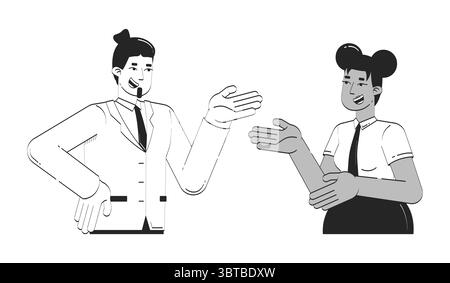 Diverse office colleagues engaged in friendly conversation doodle linear characters Stock Vector