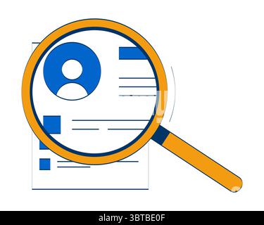 Magnifying glass focused on resume document 2D doodle object Stock Vector
