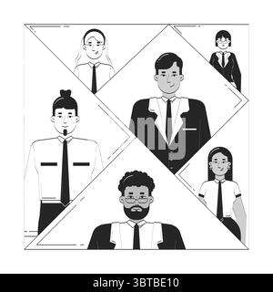 Diverse business team arranged in geometric layout doodle line illustration concept Stock Vector