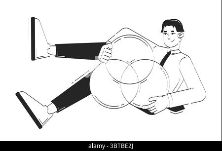 Data analyst presenting Venn diagram doodle line illustration concept Stock Vector