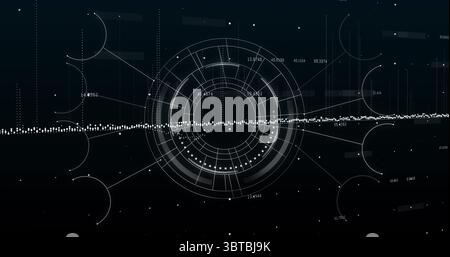 Showing concentric data visualization interface on digital display, with waveform, numeric labels Stock Photo
